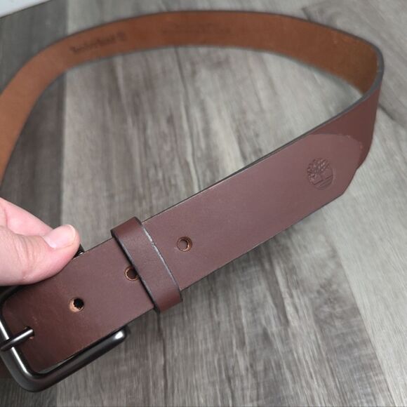 Timberland men's classic jean belt brown nubuck gunmetal leather size 38 - Picture 2 of 5